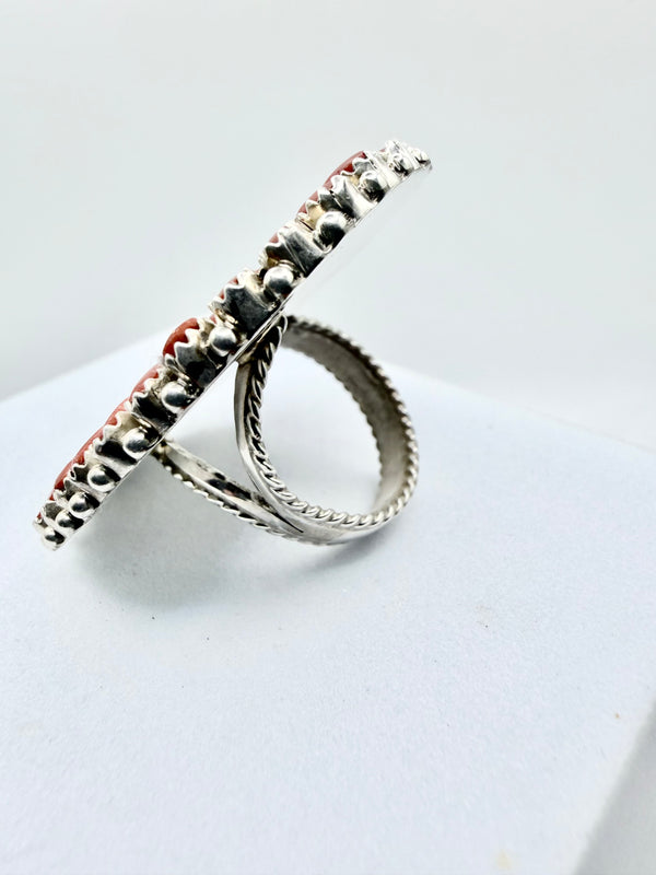 STW NATIVE HANDMADE MED CORAL CLUSTER ADJUSTABLE RING (PN 15)