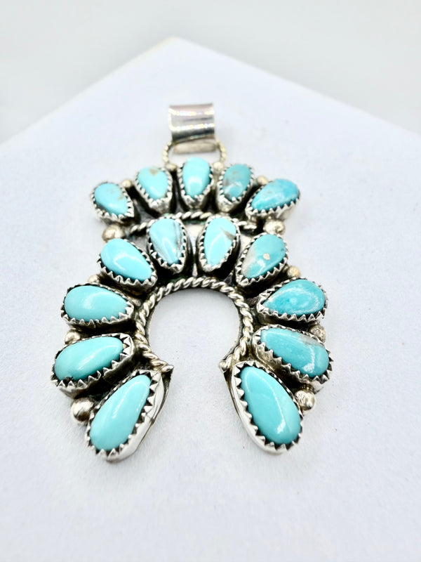 Z.B. NATIVE HANDMADE KINGMAN TURQUOISE TURQUOISE NAJA PENDANT 2" (PN 8)