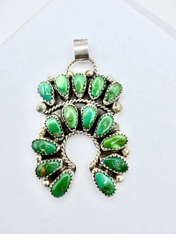 JUSTINA WILSON NATIVE HANDMADE PIXIE TURQUOISE NAJA PENDANT 2" (PN 7)