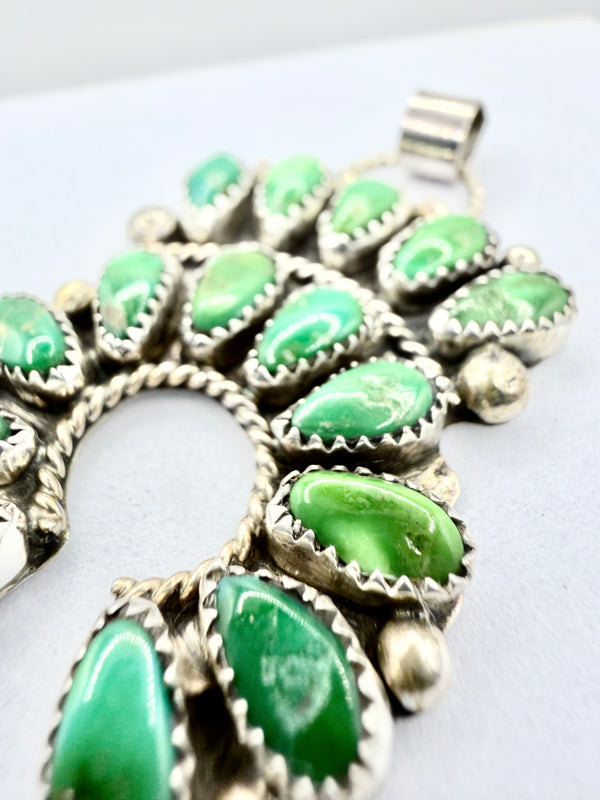 JUSTINA WILSON NATIVE HANDMADE PIXIE TURQUOISE NAJA PENDANT 2" (PN 7)