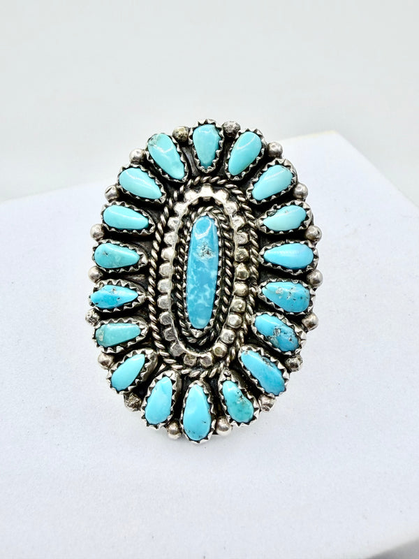 JUSTINA WILSON NATIVE HANDMADE BLUE RIDGE TURQUOISE CLUSTER RING SIZE 8 (PN 5)