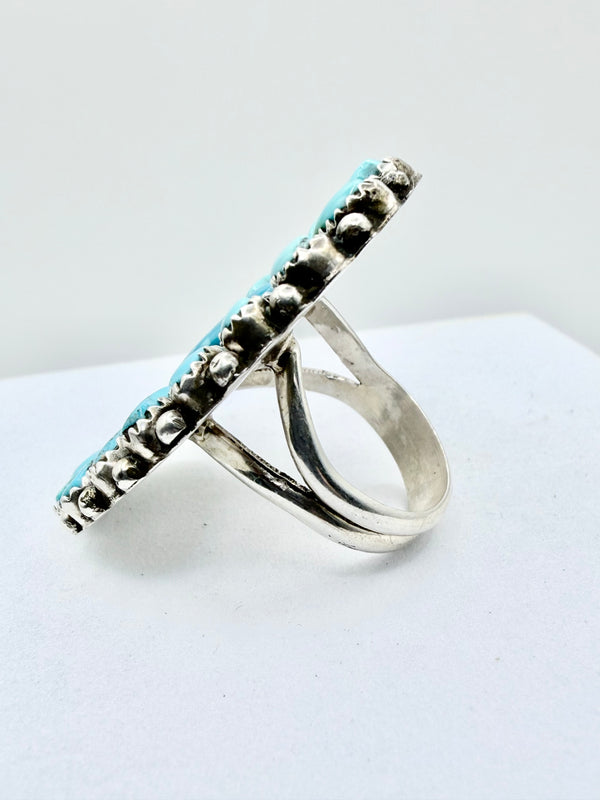 JUSTINA WILSON NATIVE HANDMADE BLUE RIDGE TURQUOISE CLUSTER RING SIZE 8 (PN 5)