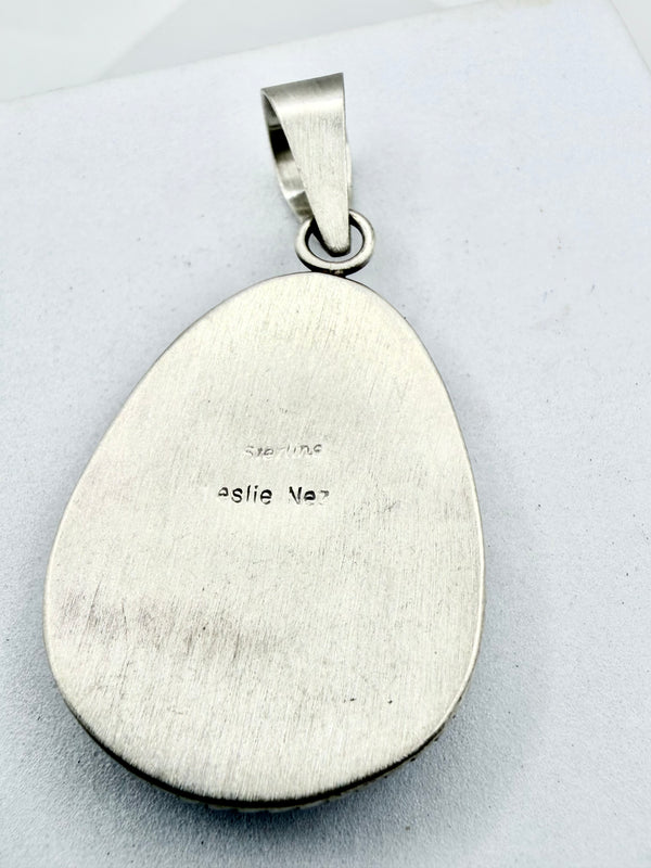 LONE MOUNTAIN TURQUOISE OVAL PENDANT BY LESLIE NEZ (PN 4)