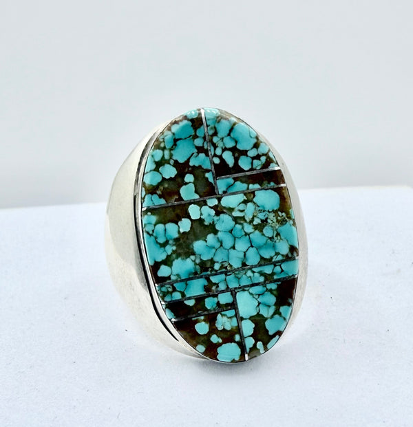 WILBERT GRAY NATIVE HANDMADE MINE 8 TURQUOISE OVAL RING SIZE 12 (PN 1)