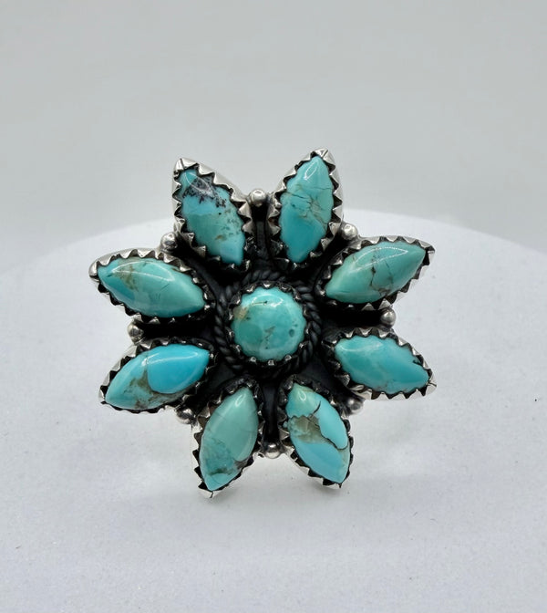 KINGMAN TURQUOISE SS CLUSTER ADJ STATEMENT RING (CG 7)