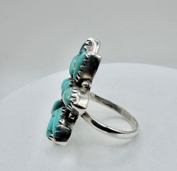 KINGMAN TURQUOISE SS CLUSTER ADJ STATEMENT RING (CG 7)