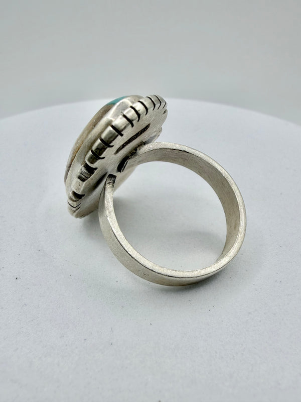 BOULDER RIBBON TURQUOISE SS ADJUSTABLE RING (CG 11)