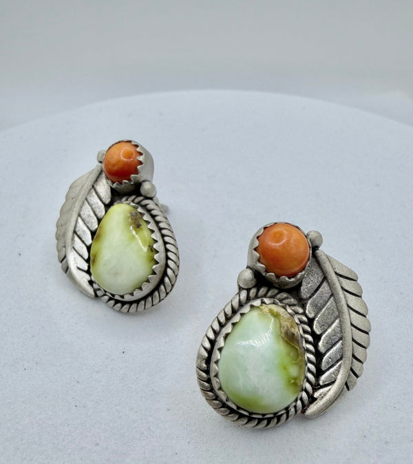 PALOMINO VERASCITE & ORANGE SPINY OYSTER POST BACK SS EARRINGS (CG 01)