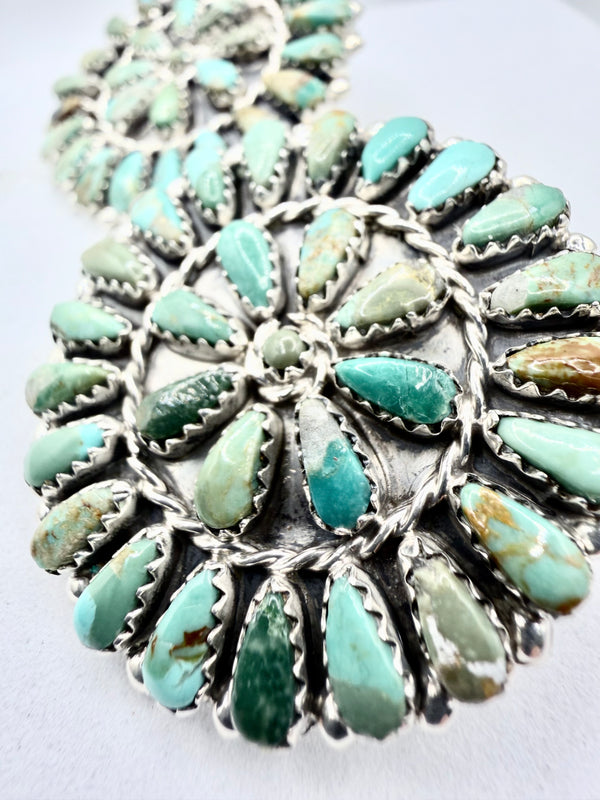 MARIE BEGAY ROYSTON TURQUOISE NATIVE HANDMADE CLUSTER POST BACK EARRINGS 1.5" (NP 39)