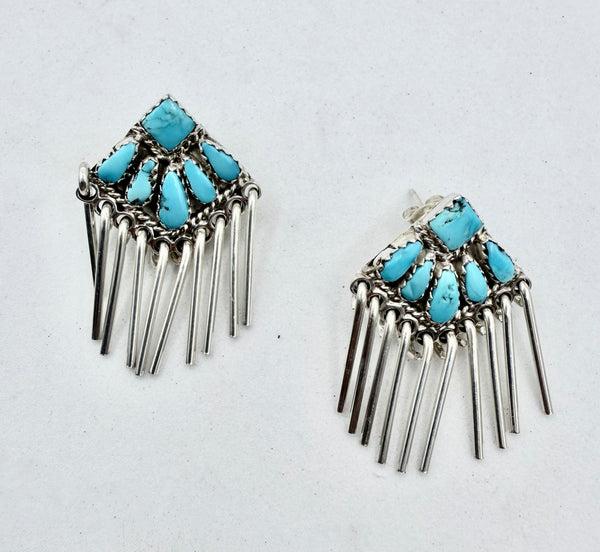 JUSTINA WILSON NAVAJO SLEEPING BEAUTY TURQUOISE NATIVE HANDMADE POST BACK DANGLE EARRINGS(NP 40)