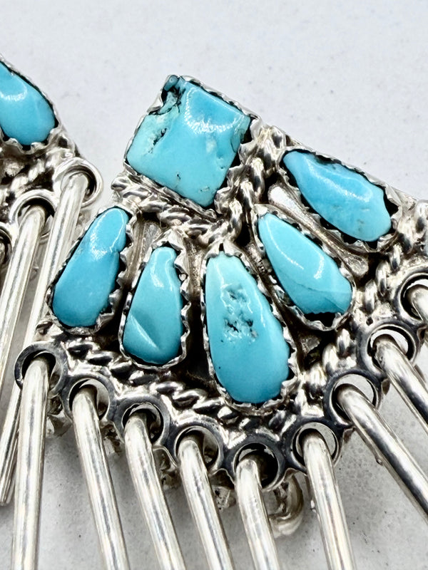 JUSTINA WILSON NAVAJO SLEEPING BEAUTY TURQUOISE NATIVE HANDMADE POST BACK DANGLE EARRINGS(NP 40)