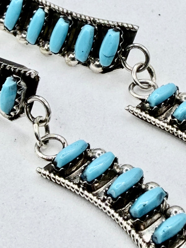 ZUNI HANDMADE SLEEPING BEAUTY TURQUOISE STAMPED POST BACK NEEDLE POINT EARRINGS (NP 41)