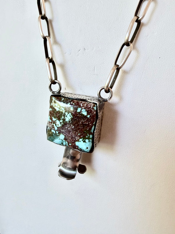 ANTOINETTE MARTINEZ LONE MOUNTAIN TURQUOISE CHUNKY SQUARE BLOSSOM NECKLACE 26" (NP 43)