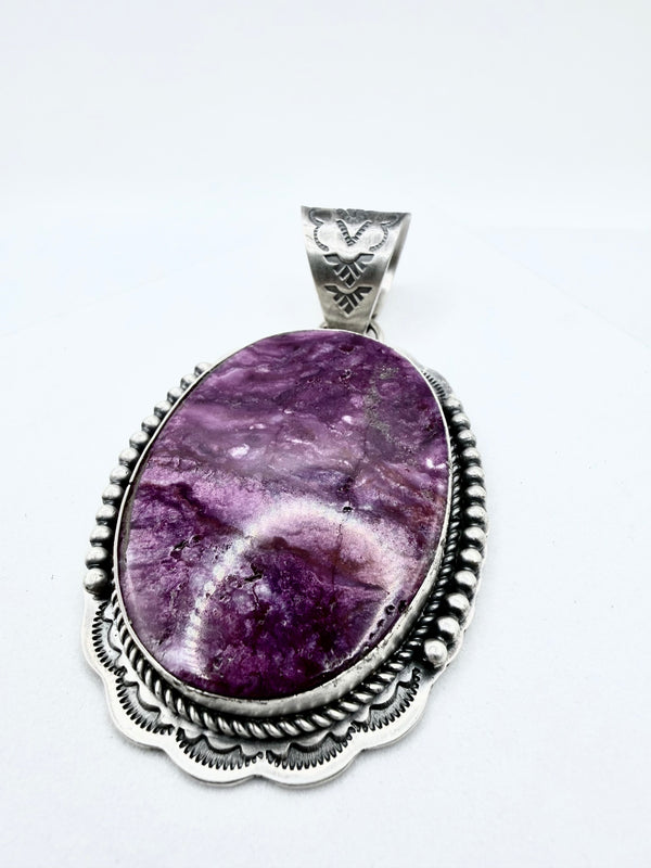 GILBERT PLATERO NATIVE HANDMADE SHUGALITE OVAL PENDANT 3" (ELW 38)