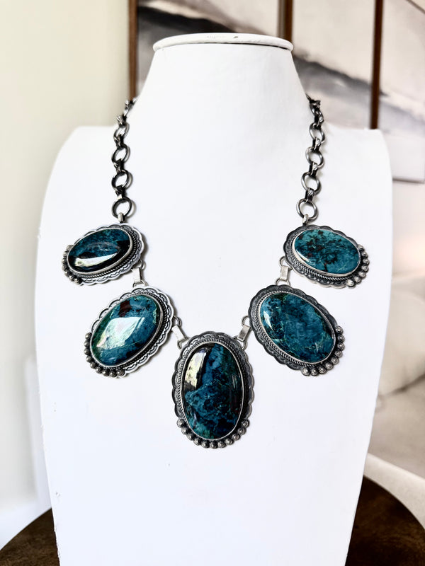 CHRYSOCOLLA NATIVE HANDMADE STERLING SILVER MEGA NECKLACE (ELW 51)