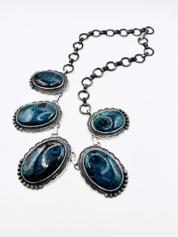 CHRYSOCOLLA NATIVE HANDMADE STERLING SILVER MEGA NECKLACE (ELW 51)