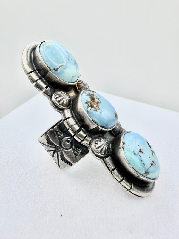 NATIVE HANDMADE BJA GOLDEN HILLS TURQUOISE CLUSTER RING SIZE 9 (KK 20)