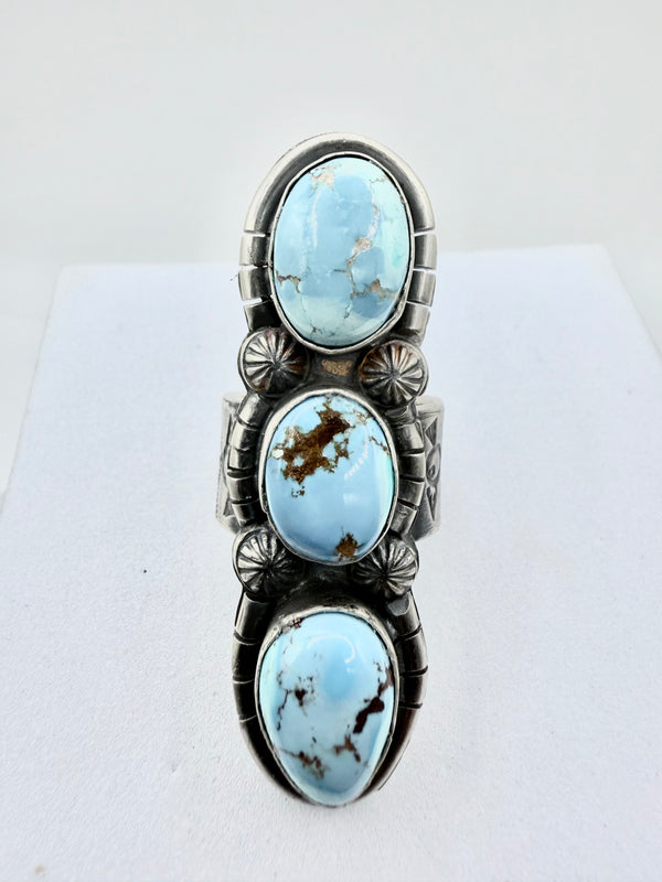 NATIVE HANDMADE BJA GOLDEN HILLS TURQUOISE CLUSTER RING SIZE 9 (KK 20)