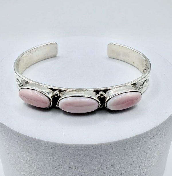 TONY YAZZIE PINK CONCH SS NATIVE HANDMADE STACKER CUFF  (KK 14)