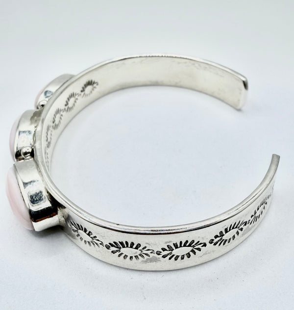 TONY YAZZIE PINK CONCH SS NATIVE HANDMADE STACKER CUFF  (KK 14)