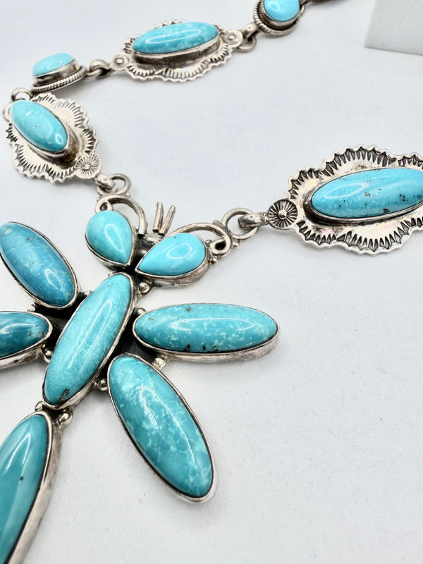 TONY YAZZIE NATIVE HANDMADE KINGMAN TURQUOISE DRAGONFLY LARIAT 26"  (KK 4)
