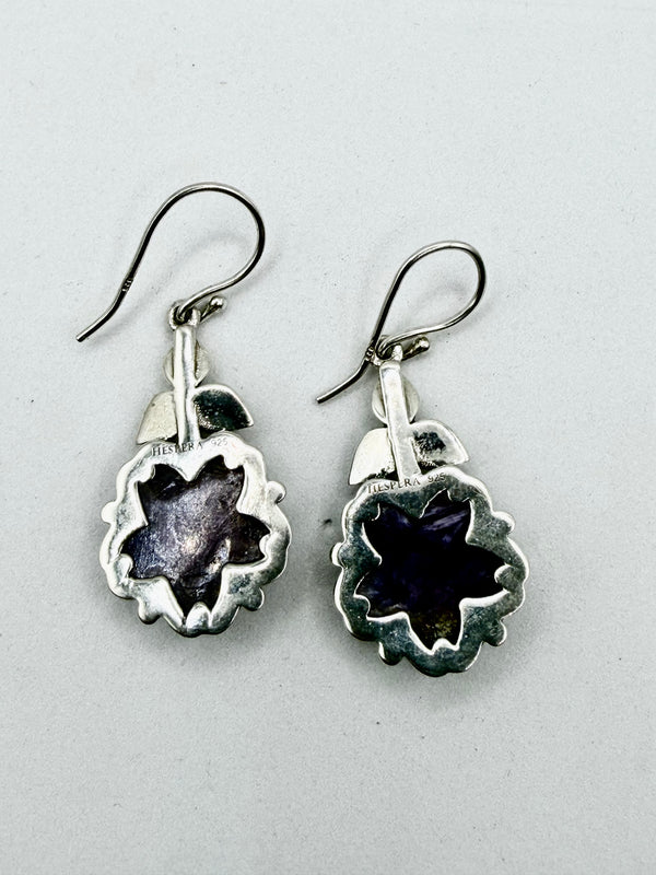 AMETHYST DOUBLET STERLING SILVER FISHHOOK FLOWER EARRINGS (LL 69)