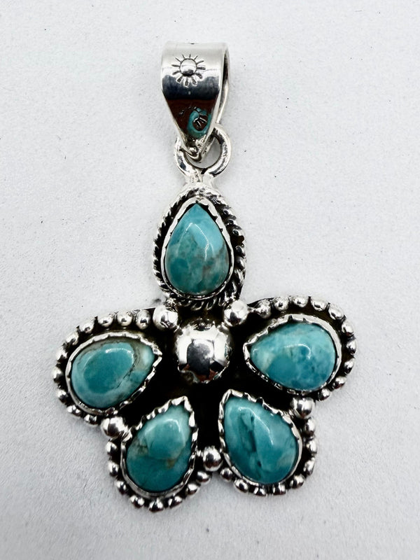 STERLING SILVER KINGMAN TURQUOISE CLUSTER CHARM PENDANT 1.5" (LL 71)