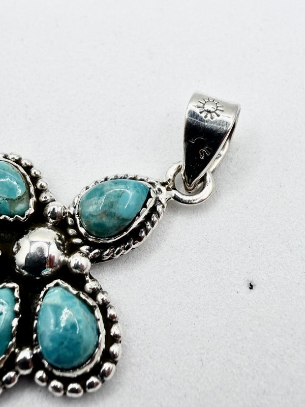 STERLING SILVER KINGMAN TURQUOISE CLUSTER CHARM PENDANT 1.5" (LL 71)