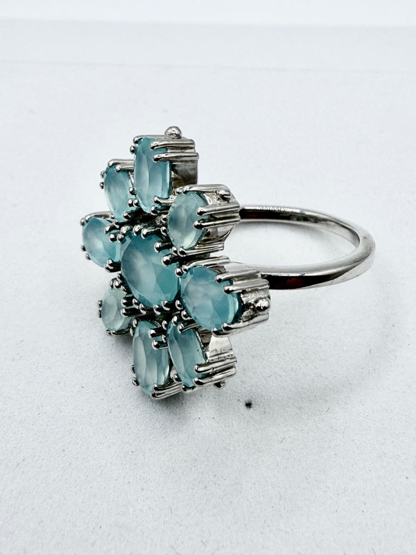 FACETED BRAZILIAN AQUAMARINE CLUSTER STERLING SILVER ADJUSTABLE RING (LL 72)