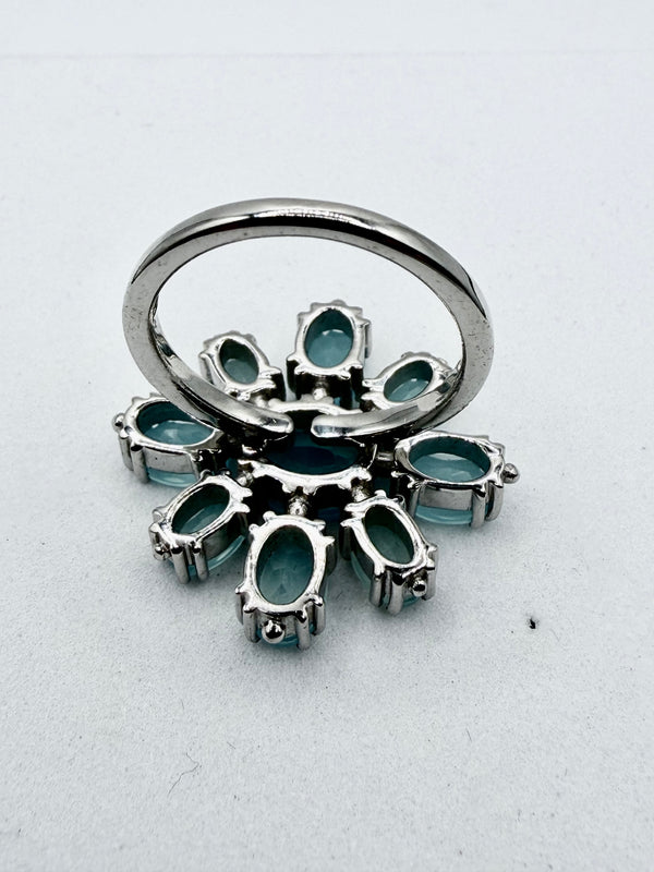 FACETED BRAZILIAN AQUAMARINE CLUSTER STERLING SILVER ADJUSTABLE RING (LL 72)