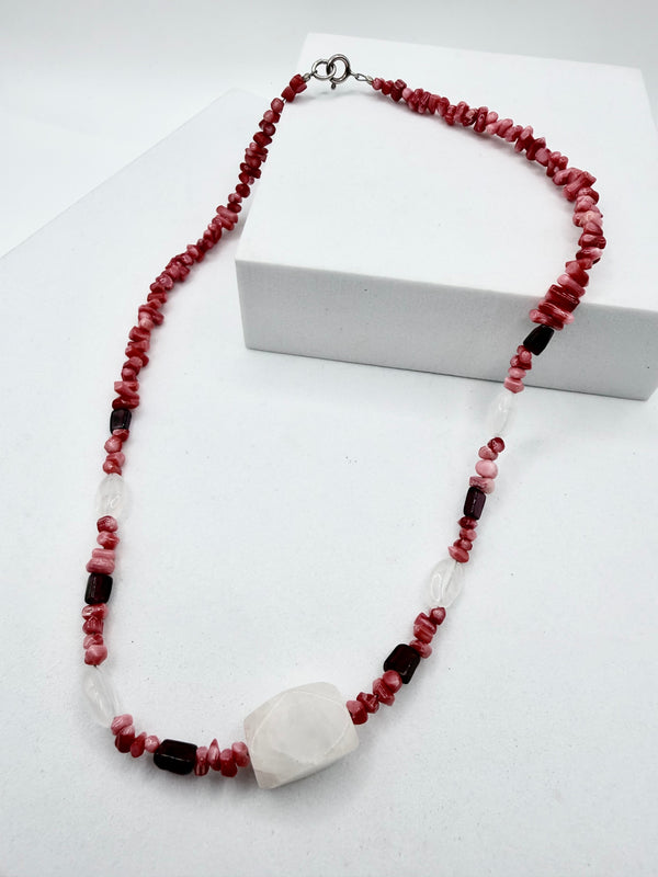 PINK OPAL CARNELIA & MOONSTONE BEADED NECKLACE 18" (LL 62)