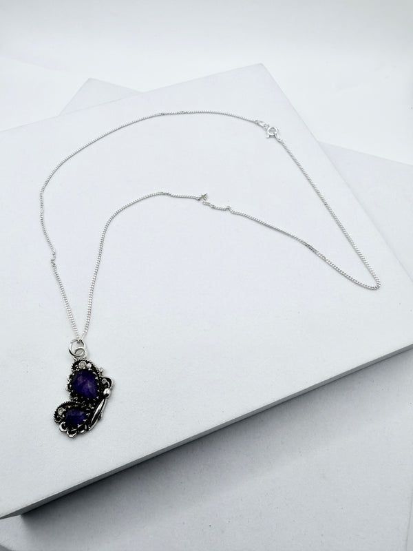AMETHYST DOUBLET BUTTERFLY SS NECKLACE 18" (LL 65)