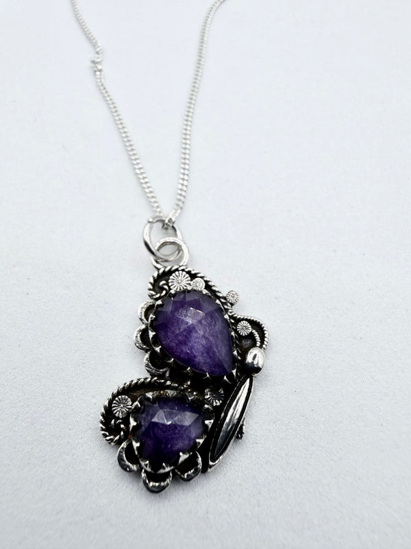 AMETHYST DOUBLET BUTTERFLY SS NECKLACE 18" (LL 65)