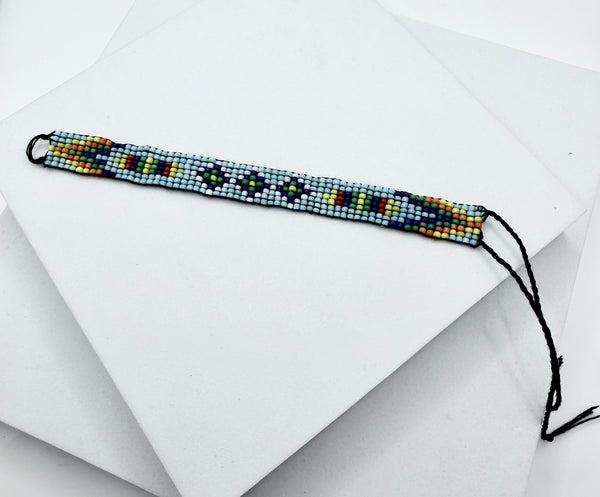 NATIVE HANDMADE LOOM-BEADED BAND IN BLUE (LL 66)