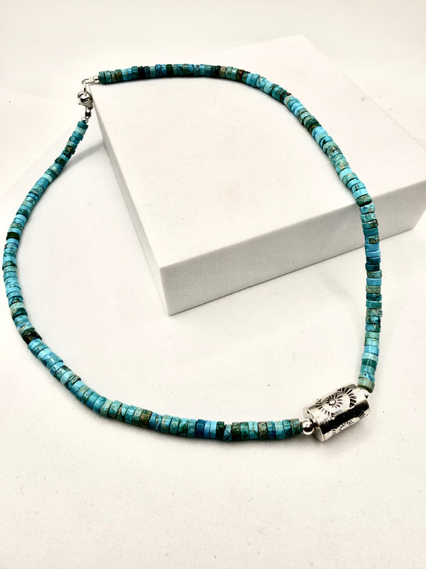 KINGMAN TURQUOISE SHOTGUN SHELL NECKLACE 18" (LA 27)