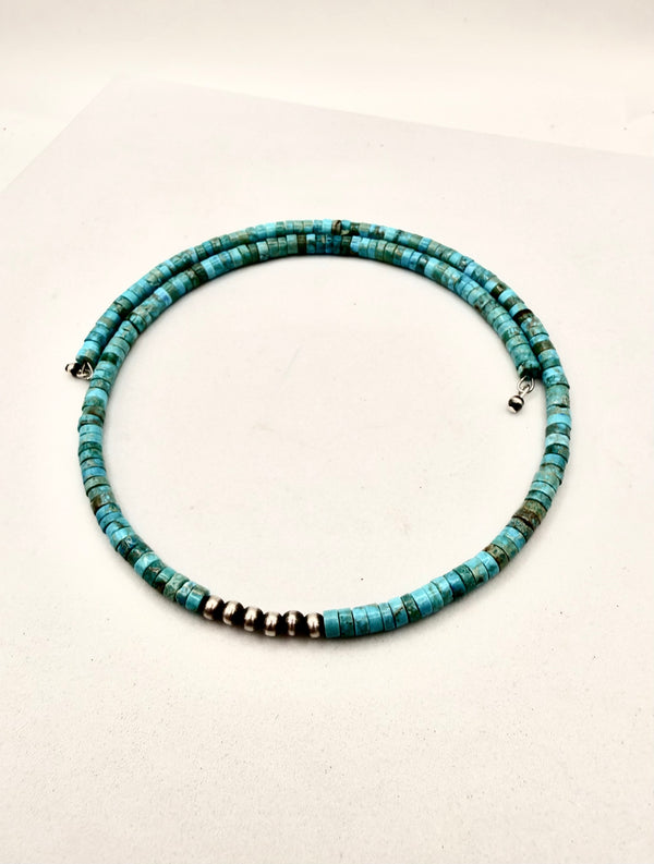KINGMAN TURQUOISE & NAVAJO PEARLS MEMORY CHOKER (LA 28)