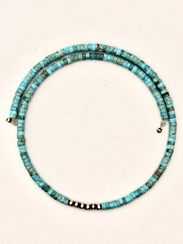 KINGMAN TURQUOISE & NAVAJO PEARLS MEMORY CHOKER (LA 28)