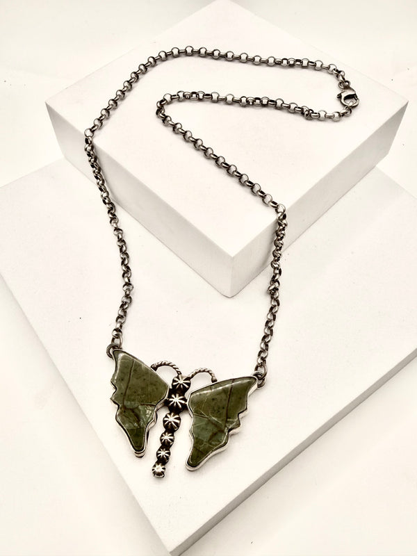 PATRICK YAZZIE ROYSTON TURQUOISE NATIVE HANDMADE GOTH BUTTERFLY ADJUSTABLE NECKLACE 20"(LA 32)