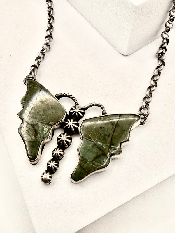 PATRICK YAZZIE ROYSTON TURQUOISE NATIVE HANDMADE GOTH BUTTERFLY ADJUSTABLE NECKLACE 20"(LA 32)