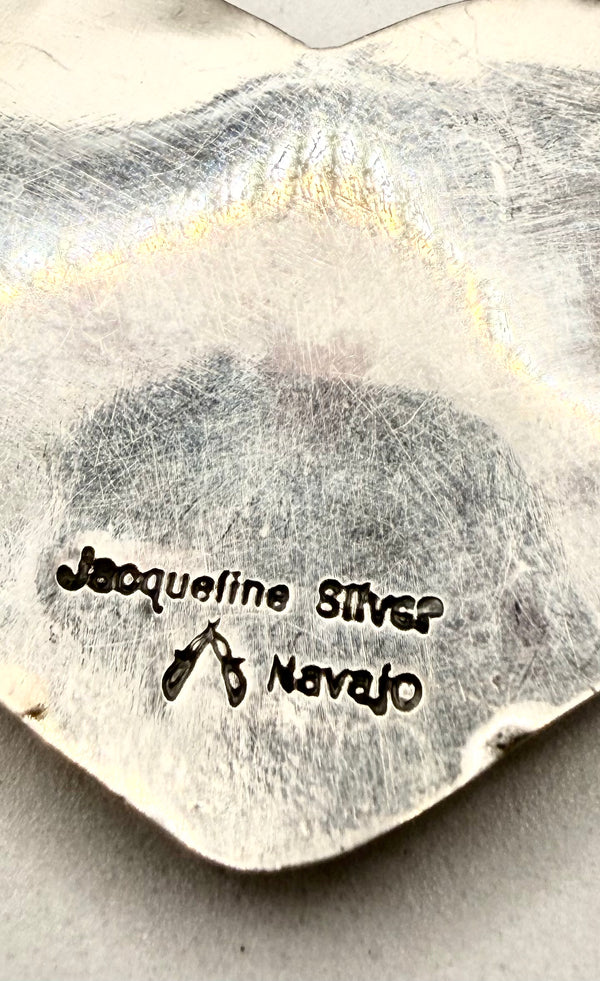 JACQUELINE SILVER IVORY MOTHER OF PEARL & SPINY HEART NATIVE HANDMADE ADJUSTABLE NECKLACE 20" (LA 29)