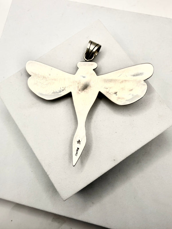 BENNIE RATION NATIVE HANDMADE MORENCI TURQUOISE DRAGONFLY PENDANT 3.5" (LA 35)
