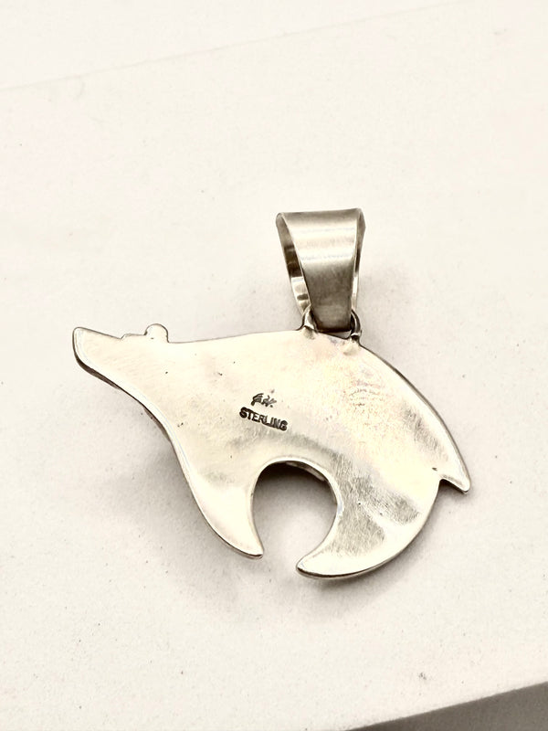 NATIVE HANDMADE SONORAN GOLD TURQUOISE ZUNI BEAR PENDANT (LA 36)