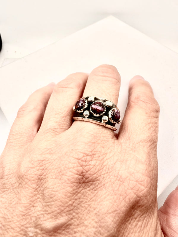 NATIVE HANDMADE SPINY OYSTER CLUSTER RING SIZE 10 STAMPED RC (LA 49)