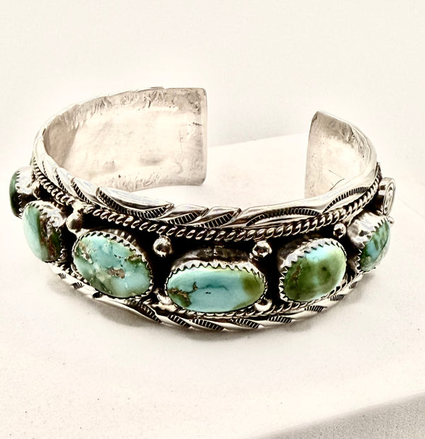 M THOMAS NATIVE HANDMADE SONORAN GOLD TURQUOISE STATEMENT CUFF (LA 52)