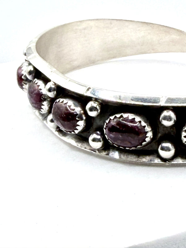NATIVE HANDMADE PURPLE SPINY ADJUSTABLE CUFF STAMPED BY RC (LA 66)