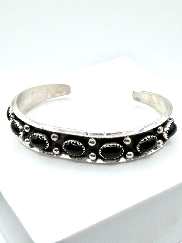 NATIVE HANDMADE BLACK ONYX ADJUSTABLE CUFF STAMPED BY RC (LA 68)