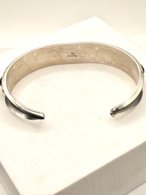 NATIVE HANDMADE BLACK ONYX ADJUSTABLE CUFF STAMPED BY RC (LA 68)
