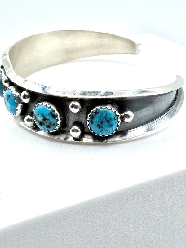 NATIVE HANDMADE MORENCI TURQUOISE ADJUSTABLE CUFF STAMPED BY RC (LA 69)