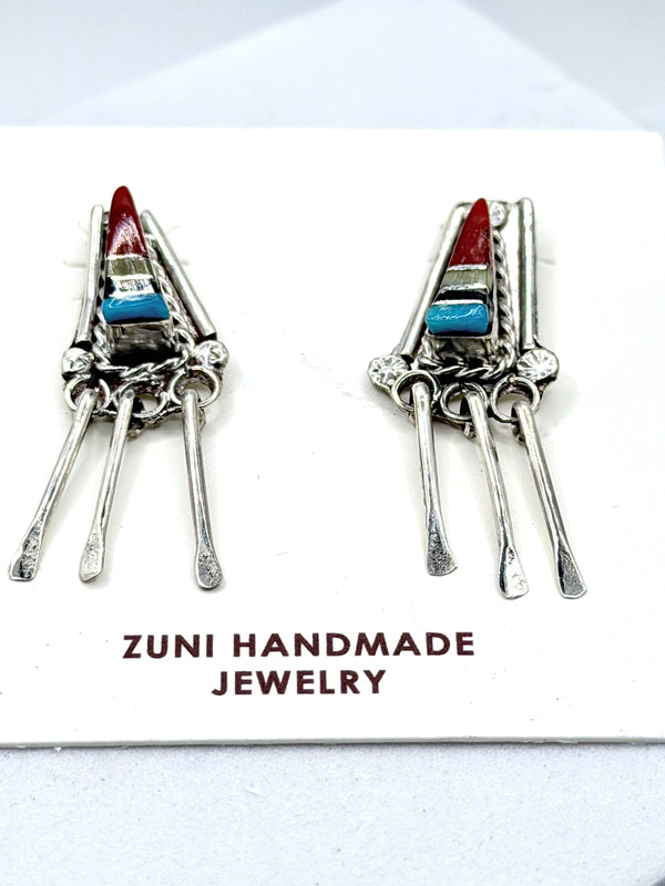 ZUNI INLAY MULTISTONES DANGLE EARRINGS (LA 71)