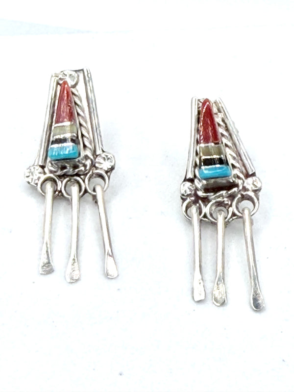 ZUNI INLAY MULTISTONES DANGLE EARRINGS (LA 71)